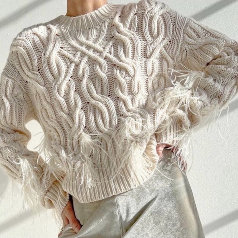 Vince Cashmere & Ostrich Feather Sweater NEW NWT wool & cashmere cable knit